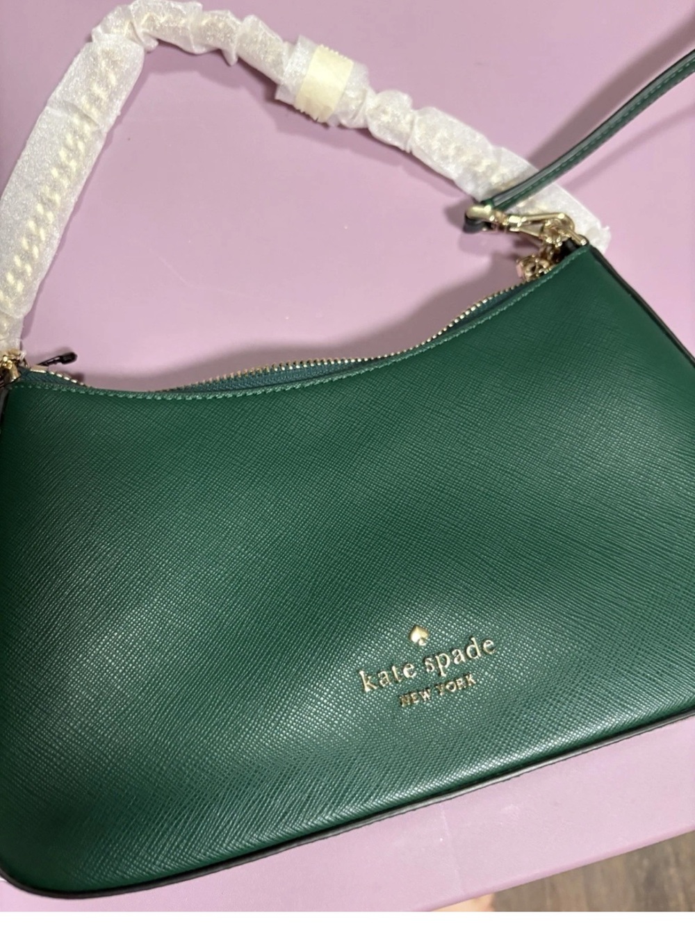 kate spade green leather shoulder bag with gold-tone logo